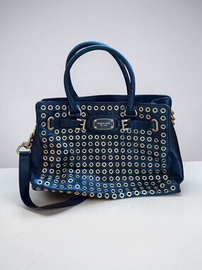 MICHAEL KORS Hamilton Black Gold Satchel Crossbody Bag